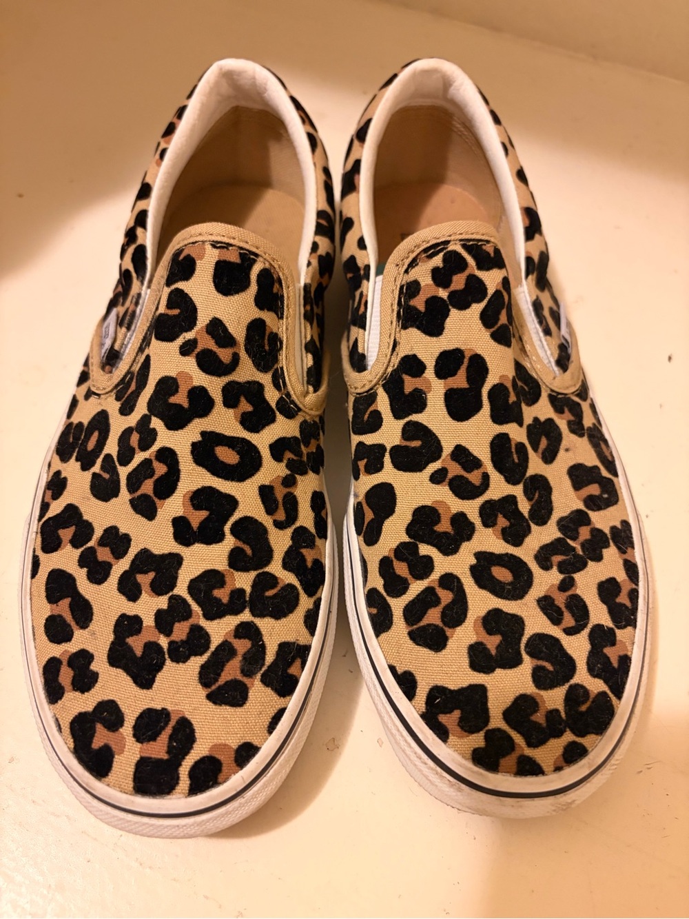 Vans Leopard Print Slip-On Sneakers - Tan & Black womens 7.5 mens 9